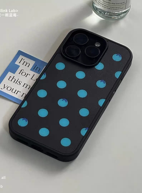 原创蓝莓波点蓝色亚克力黑边磁吸适用苹果iPhone16promax手机壳1312pro小米1415Pro华为mate60p70三星S23防摔