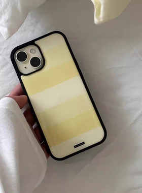柠檬奶黄色渐变条纹亚克力黑边磁吸适用苹果iPhone16promax手机壳1315pro小米14Pro华为mate60p70三星S23防摔