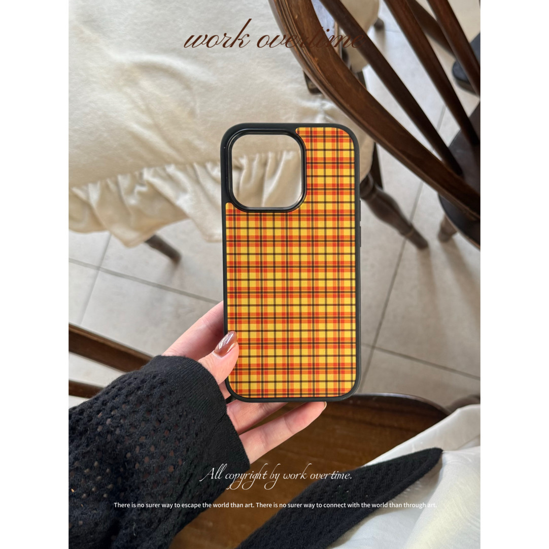 个性艺术复古格纹亚克力黑边磁吸适用苹果iPhone16promax手机壳1315pro小米14Pro华为mate60p70三星S23防摔