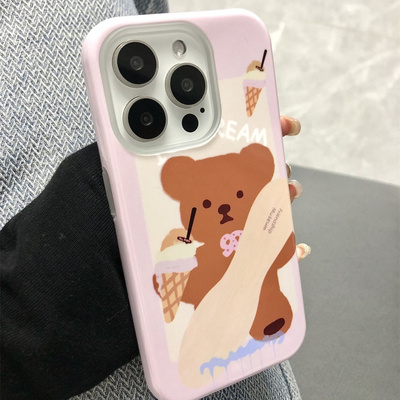 原创冰淇淋熊适用于iPhone16Promax13pro手机壳菲林13mini创意13小众15plus硬软壳11高级感14苹果14pro二合一