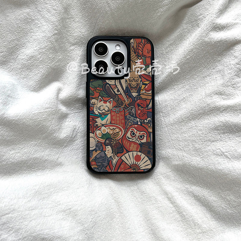 复古唐画个性原创亚克力黑边磁吸适用苹果iPhone16promax手机壳1315pro小米14Pro华为mate60p70三星S23防摔