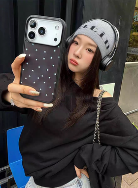 ins韩系时髦满屏星星黑边磁吸适用苹果iPhone17promax手机壳1612pro小米1415Pro华为mate60p70三星S23防摔