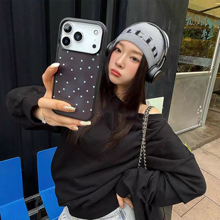 ins韩系时髦满屏星星黑边磁吸适用苹果iPhone17promax手机壳1612pro小米1415Pro华为mate60p70三星S23防摔