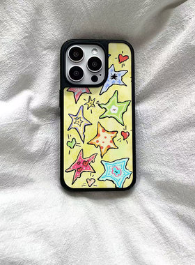 ins风个性黄色星星黑边软壳磁吸适用苹果iPhone17promax手机壳1615pro小米1415Pro华为mate60p70三星S23防摔