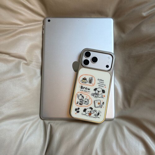 ins可爱复古咖啡小狗电镀银磁吸适用苹果iPhone17promax手机壳1615pro小米1415Pro华为mate80p70三星S23防摔