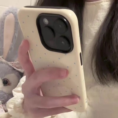 奶黄蓝色波点iphone16Promax适用苹果手机壳磁吸15pro韩国ins菲林二合一14小众13原创12mini可爱11全包保护套