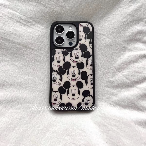 可爱满屏米奇亚克力黑边磁吸适用于苹果iPhone16promax1312pro小米1415Pro华为mate60p70三星S23防摔手机壳