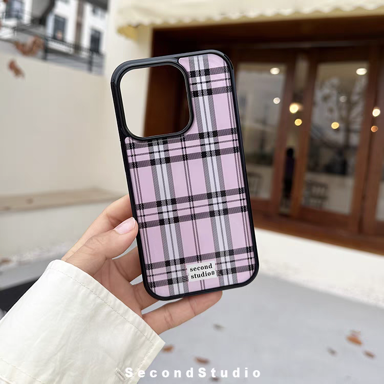 原创个性小众格子亚克力黑边磁吸适用苹果iPhone16promax手机壳1315pro小米14Pro华为mate60p70三星S23防摔