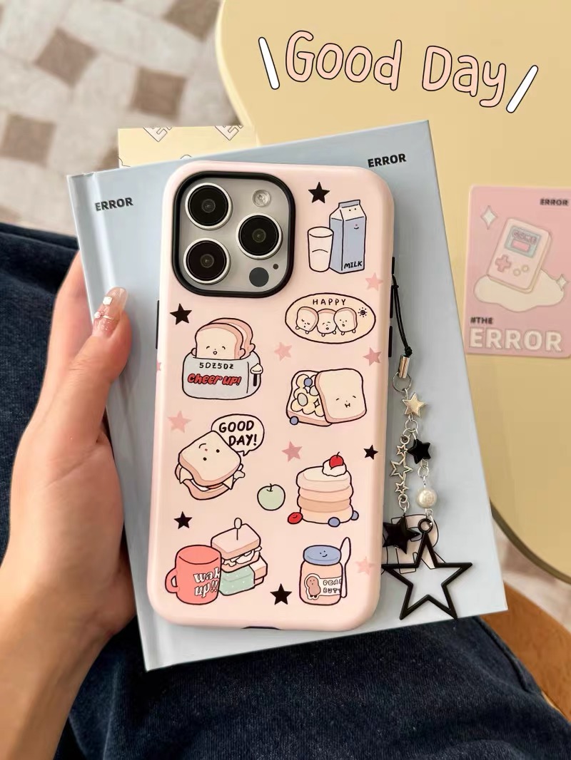 面包脑袋菲林二合一适用iPhone15promax手机壳14pro小众13苹果12可爱11治愈mini少女xs亮面xr磨砂8Plus保护套