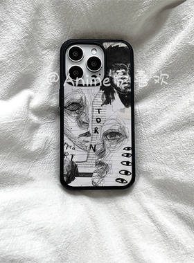 素描人脸日记原创亚克力黑边磁吸适用苹果iPhone16promax手机壳1315pro小米14Pro华为mate60p70三星S23防摔