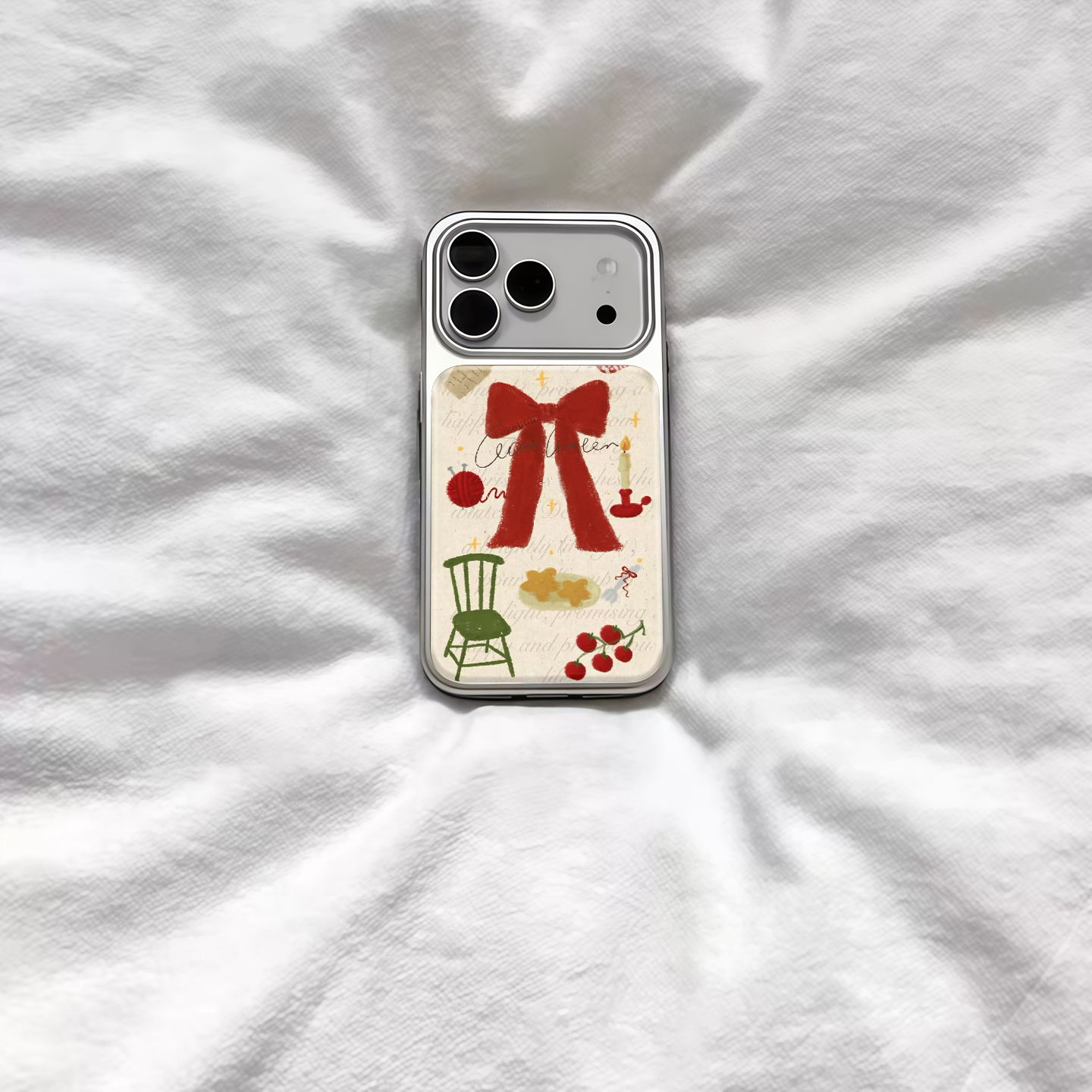 ins氛围感蝴蝶结插画电镀银磁吸适用苹果iPhone17promax手机壳1615pro小米1415Pro华为mate60p70三星S23防摔