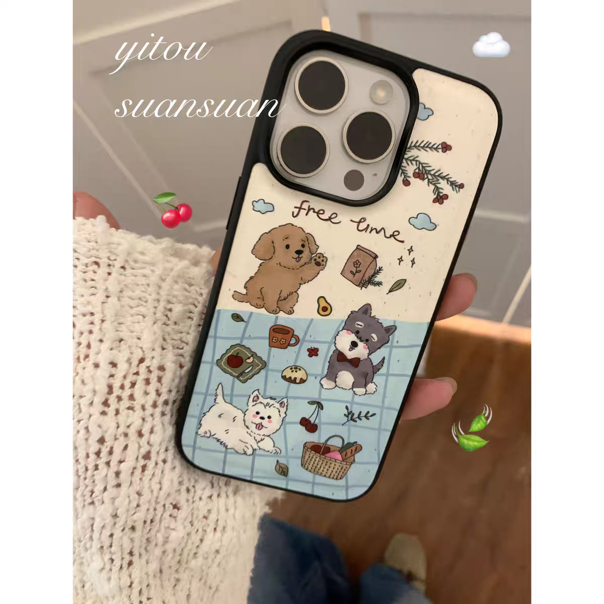 原创格子野餐小狗亚克力黑边适用苹果iPhone16promax手机壳15pro小米14Pro保护套华为mate防摔三星S23荣耀