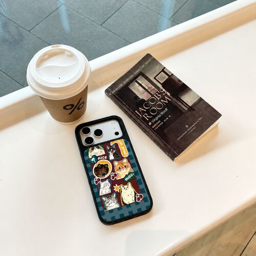 ins风复古猫咪黑边玻璃磁吸适用苹果iPhone18promax手机壳1716pro小米1514Pro华为mate80p90荣耀vivooppo防摔