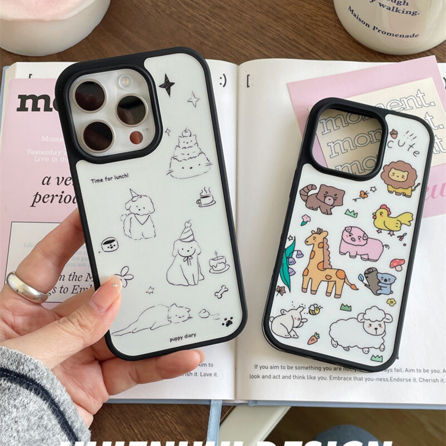ins卡通可爱动物亚克力黑边磁吸适用苹果iPhone16promax手机壳1312pro小米1415Pro华为mate60p70三星S23防摔