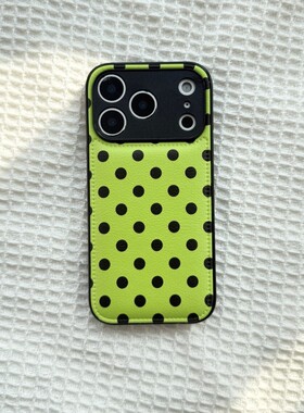 ins绿色波点皮质手机壳适用苹果17ProMax手机壳iPhone16小米15opporeno14防摔vivox300华为P70荣耀x60红米K80