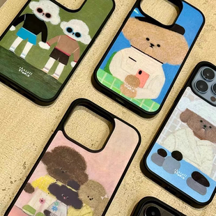 蜡笔小狗可爱插画亚克力黑边磁吸适用苹果iPhone16promax手机壳1312pro小米1415Pro华为mate60p70三星S23防摔