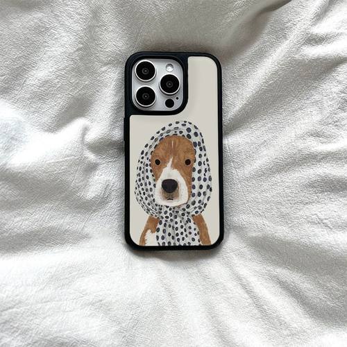 原创韩国ins风头巾小狗亚克力黑边适用苹果iPhone16promax手机壳15pro小米14Pro保护套华为mate防摔三星S234