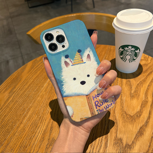 油画西高地狗狗ins可爱卡通适用于苹果15promax手机壳iPhone14pro个性14菲林13创意12小众11高级感不撞款简约