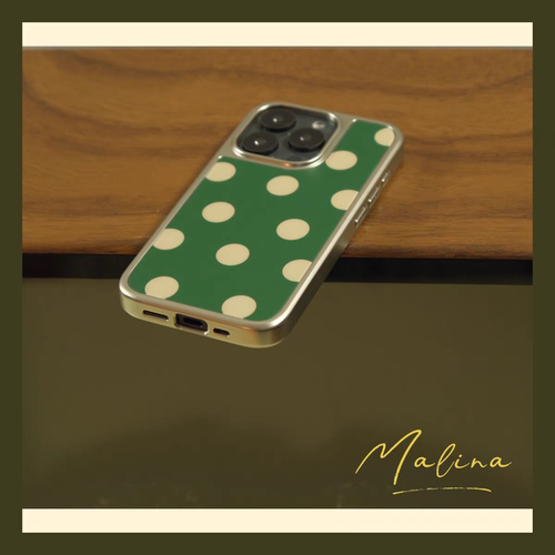 复古绿圆圆撞色波点磁吸电镀银边软壳适用于苹果13手机壳iPhone16promax亚克力1112小米1415pro华为mate60P70