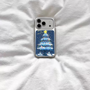 ins风古早治愈圣诞树电镀银磁吸适用苹果iPhone17promax手机壳1615pro小米1415Pro华为mate60p70三星S23防摔