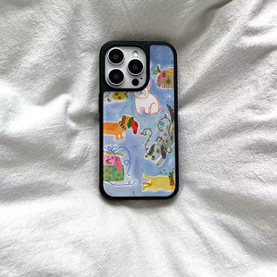 ins可爱涂鸦狗狗亚克力黑边磁吸适用苹果iPhone16promax手机壳1312pro小米1415Pro华为mate60p70三星S23防摔