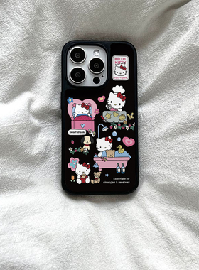 ins可爱黑色kt猫亚克力黑边磁吸适用苹果iPhone16promax手机壳1312pro小米1415Pro华为mate60p70三星S23防摔