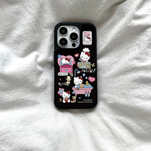 ins可爱黑色kt猫亚克力黑边磁吸适用苹果iPhone16promax手机壳1312pro小米1415Pro华为mate60p70三星S23防摔