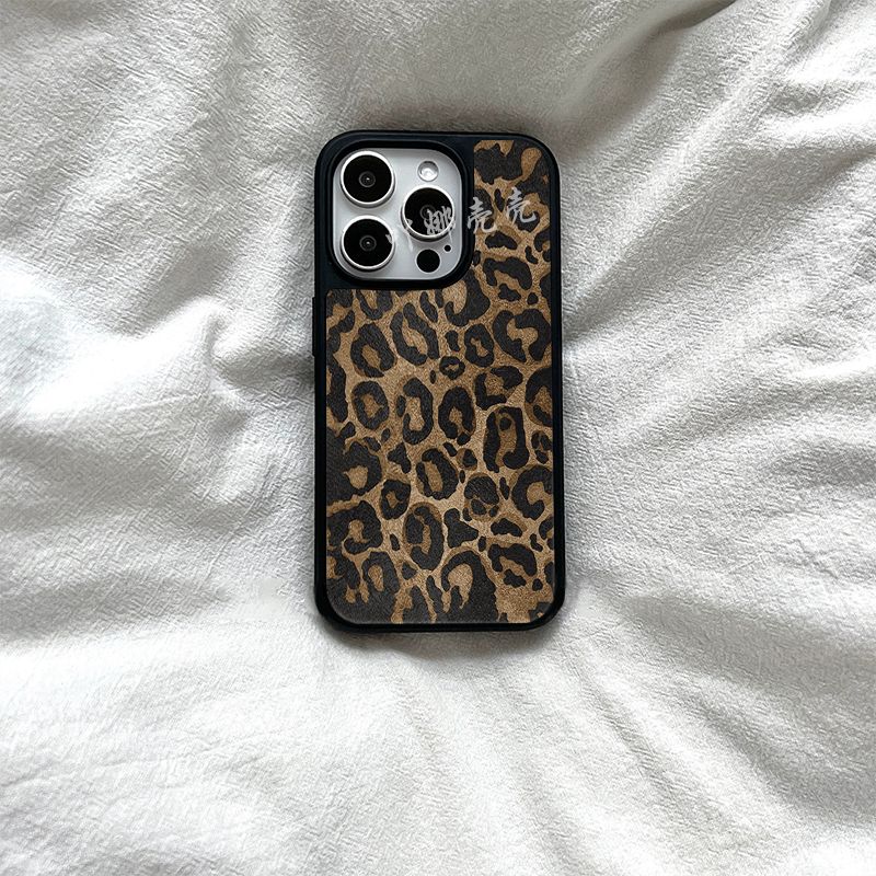 ins风欧美豹纹原创亚克力黑边磁吸适用苹果iPhone16promax手机壳1315pro小米14Pro华为mate60p70三星S23防摔