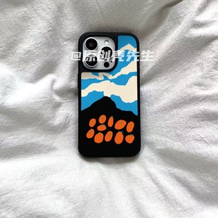 番茄咆哮艺术原创亚克力黑边磁吸适用苹果iPhone16promax手机壳1312pro小米1415Pro华为mate60p70三星S23防摔
