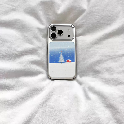 ins风氛围感雪地房子电镀银磁吸适用苹果iPhone17promax手机壳1615pro小米1415Pro华为mate60p70三星S23防摔