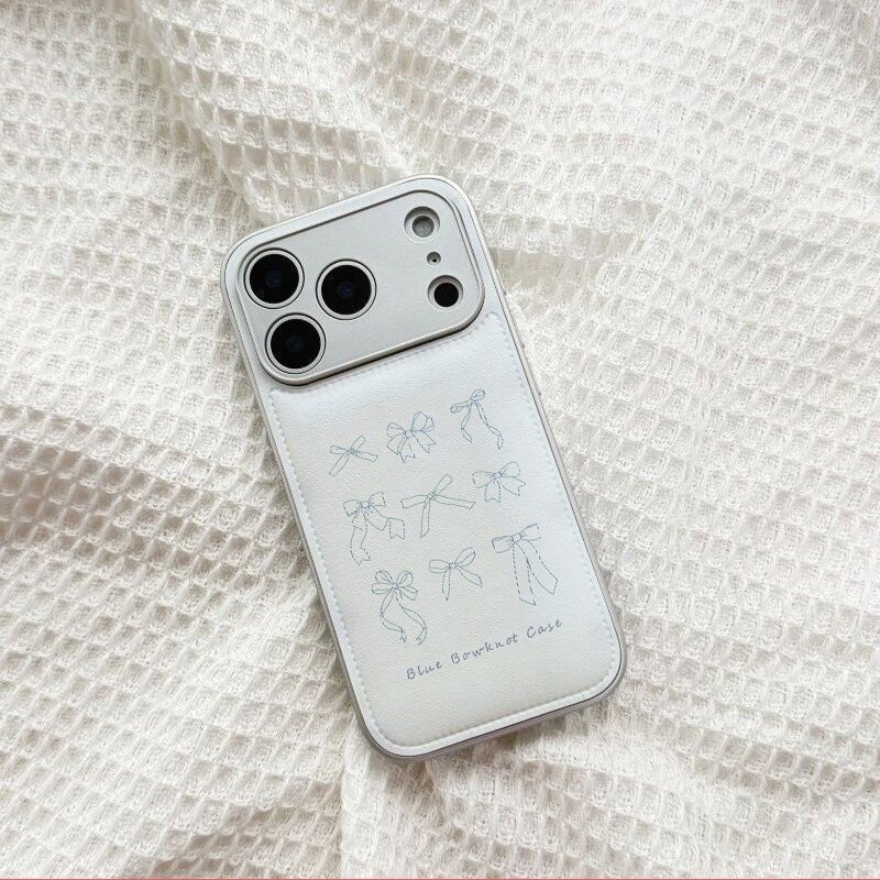 ins复古蝴蝶结蓝皮质适用于苹果小米iPhone17promax全包手机壳1613pro小米1415Pro华为mate60p70荣耀vivo防摔