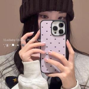 原创韩国个性创意粉爱心亚克力黑边适用苹果iPhone16promax手机壳15pro小米14Pro保护套华为mate防摔三星S23