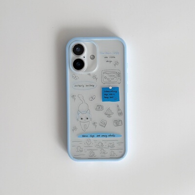 ins风可爱插画小猫肤感液态软边大孔手机壳适用苹果iPhone17promax高级感保护套小众16plus15pro14防摔13pro