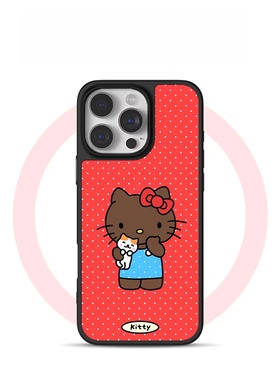 红色黑皮kt猫电镀银黑边磁吸适用苹果iPhone16promax手机壳1312pro小米1415Pro华为mate60p70三星S23防摔软壳