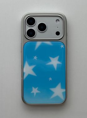 ins个性蓝色晕染星星电镀银磁吸适用苹果iPhone16promax手机壳1312pro小米1415Pro华为mate60p70三星S23防摔