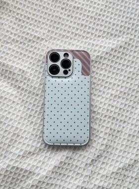 ins复古蓝色波点皮质适用于苹果小米iPhone17promax全包手机壳1613pro小米1415Pro华为mate60p70荣耀vivo防摔