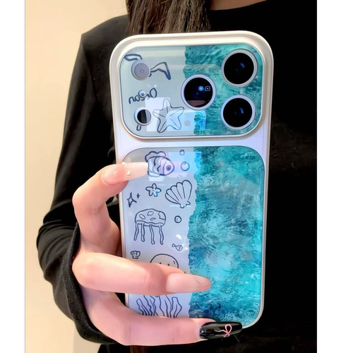ins风海洋动物大视窗秒变壳全包精孔手机壳适用苹果iPhone17promax高级感保护套小众16plus15pro14防摔13pro