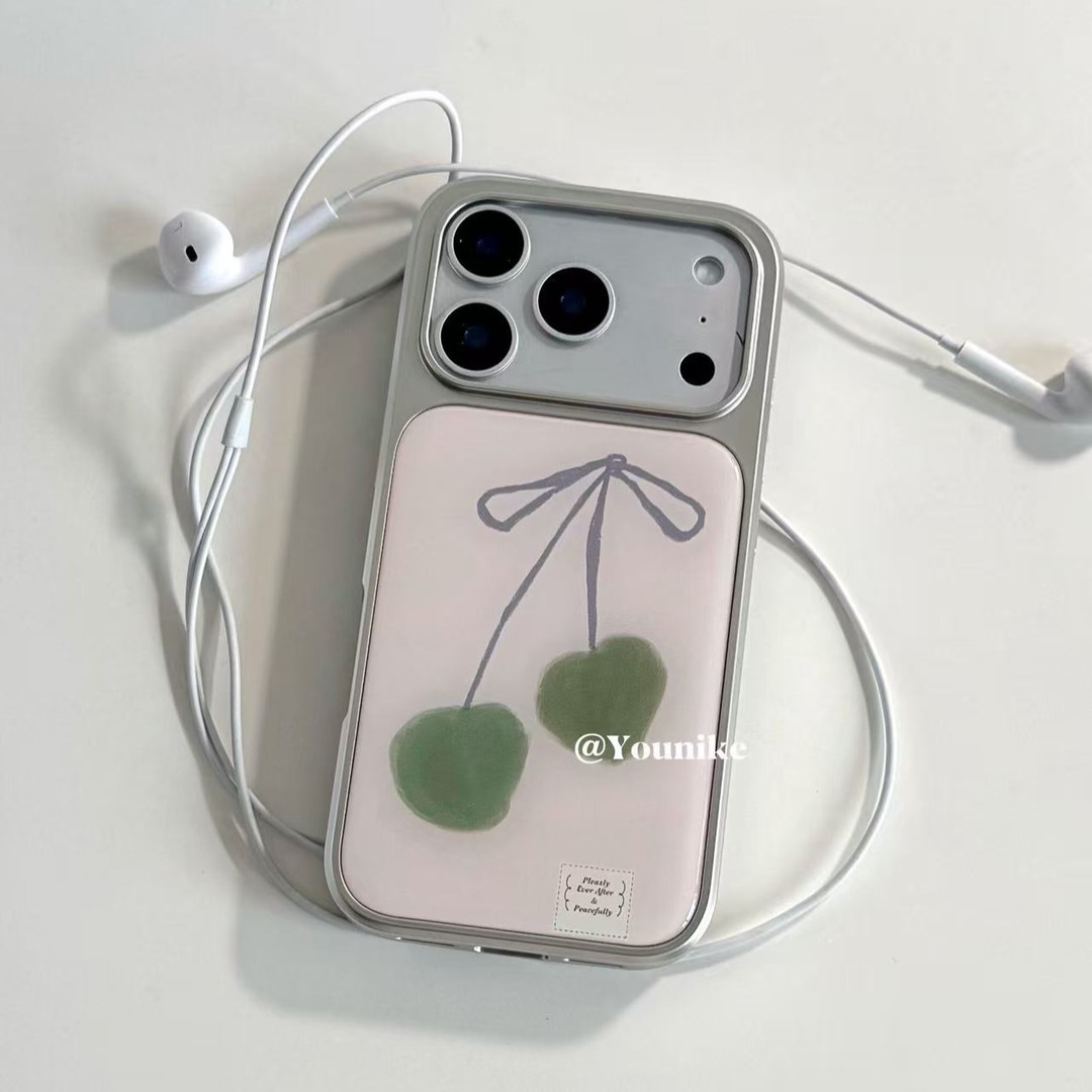 ins风甜美小白樱桃电镀银磁吸适用苹果iPhone17promax手机壳1615pro小米1415Pro华为mate60p70三星S23防摔