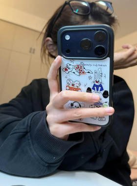ins风可爱复古卡通小狗黑边磁吸适用苹果iPhone17promax手机壳1612pro小米1415Pro华为mate60p70三星S23防摔