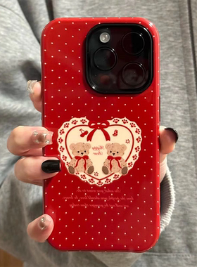 波点小熊原创菲林壳二合一苹果16promax手机壳iPhone1514pro一加13防摔12小米11华为oppovivo保护壳iqoo荣耀