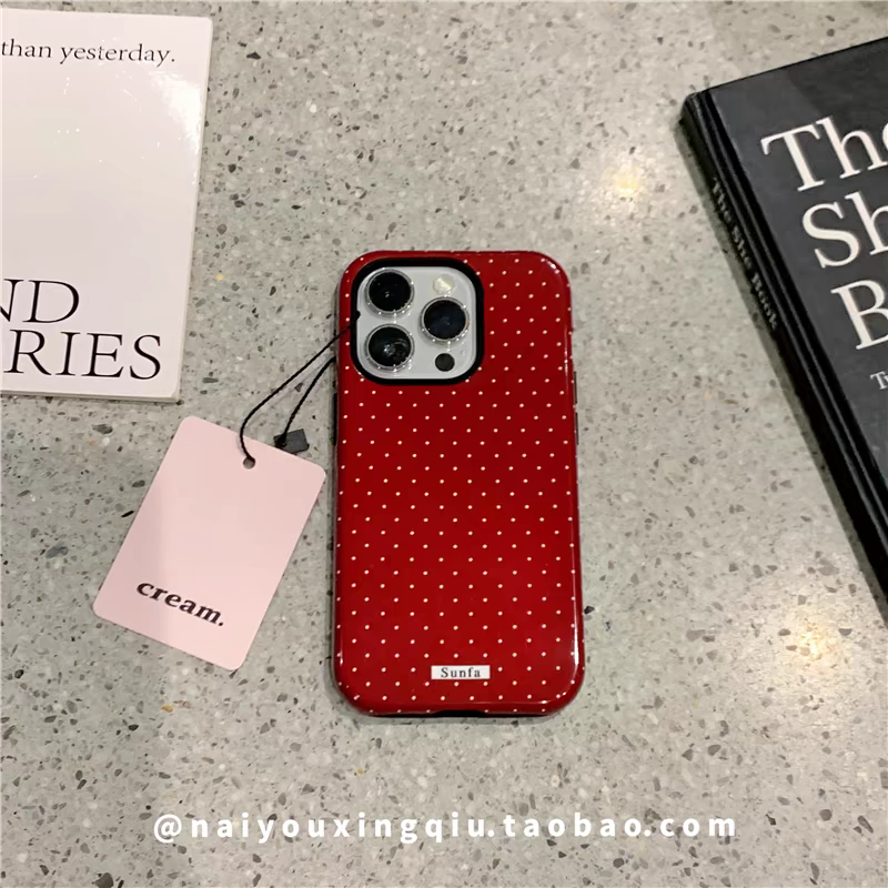 原创韩风个性红色波点iphone苹果15promax手机壳超好看1413ins12设计感小众不撞款适用华为pura70壳二合一16