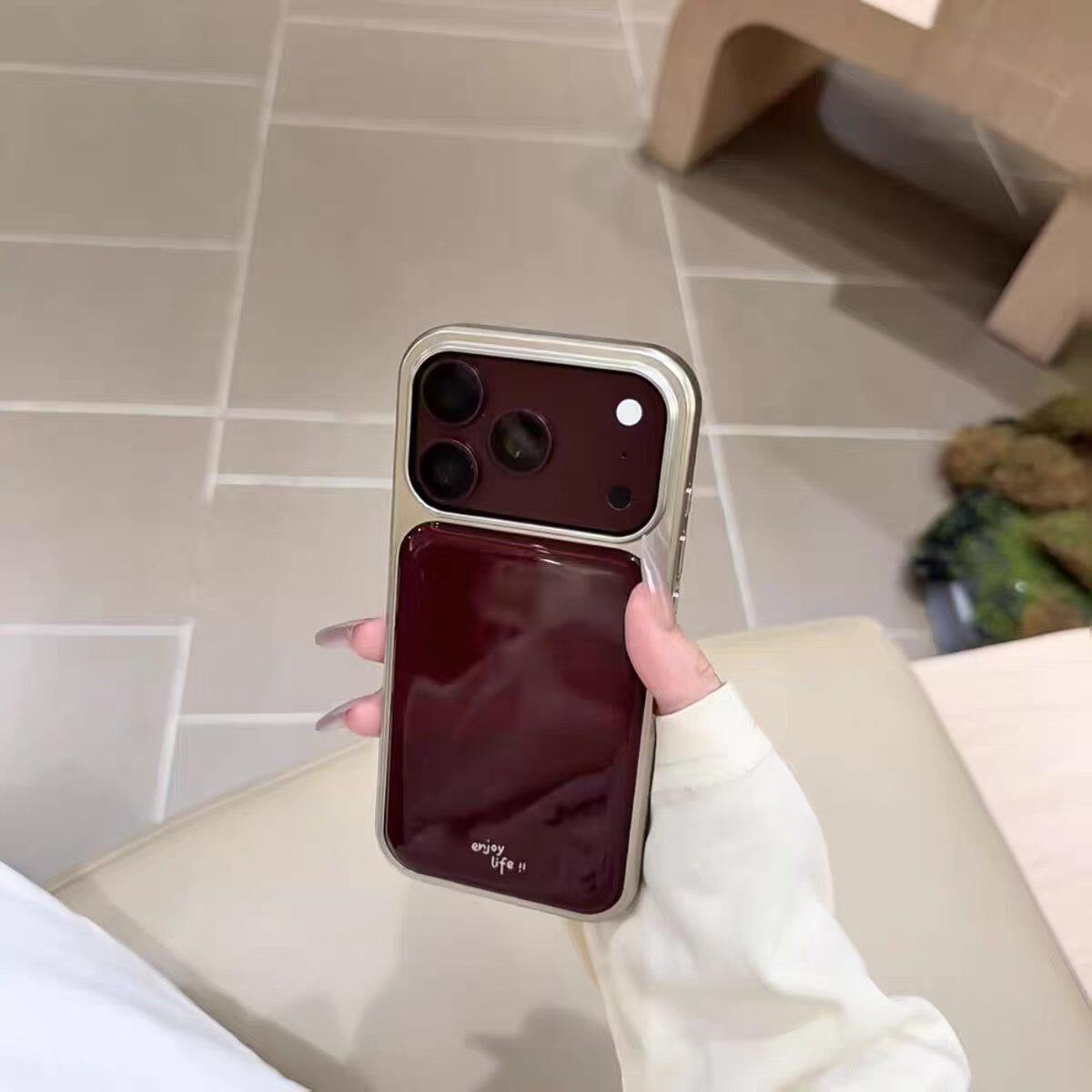 ins风勃艮第红电镀银边滴胶手机壳适用苹果iPhone18promax高级感17pro保护套小众16pro华为14防摔小米14pro