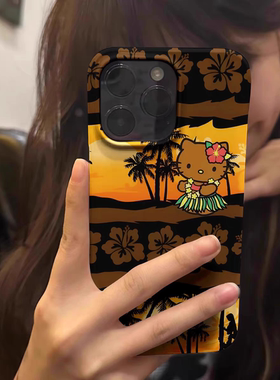 橘黄色椰子林kitty凯蒂猫苹果手机壳菲林壳适用iPhone16promax/15pro/13/14plus手机壳苹果12mini硬XS保护套