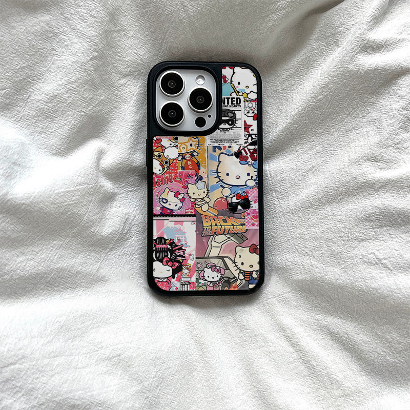 原创个性卡通海报猫咪亚克力黑边适用苹果iPhone16promax手机壳15pro小米14Pro保护套华为mate防摔三星S234