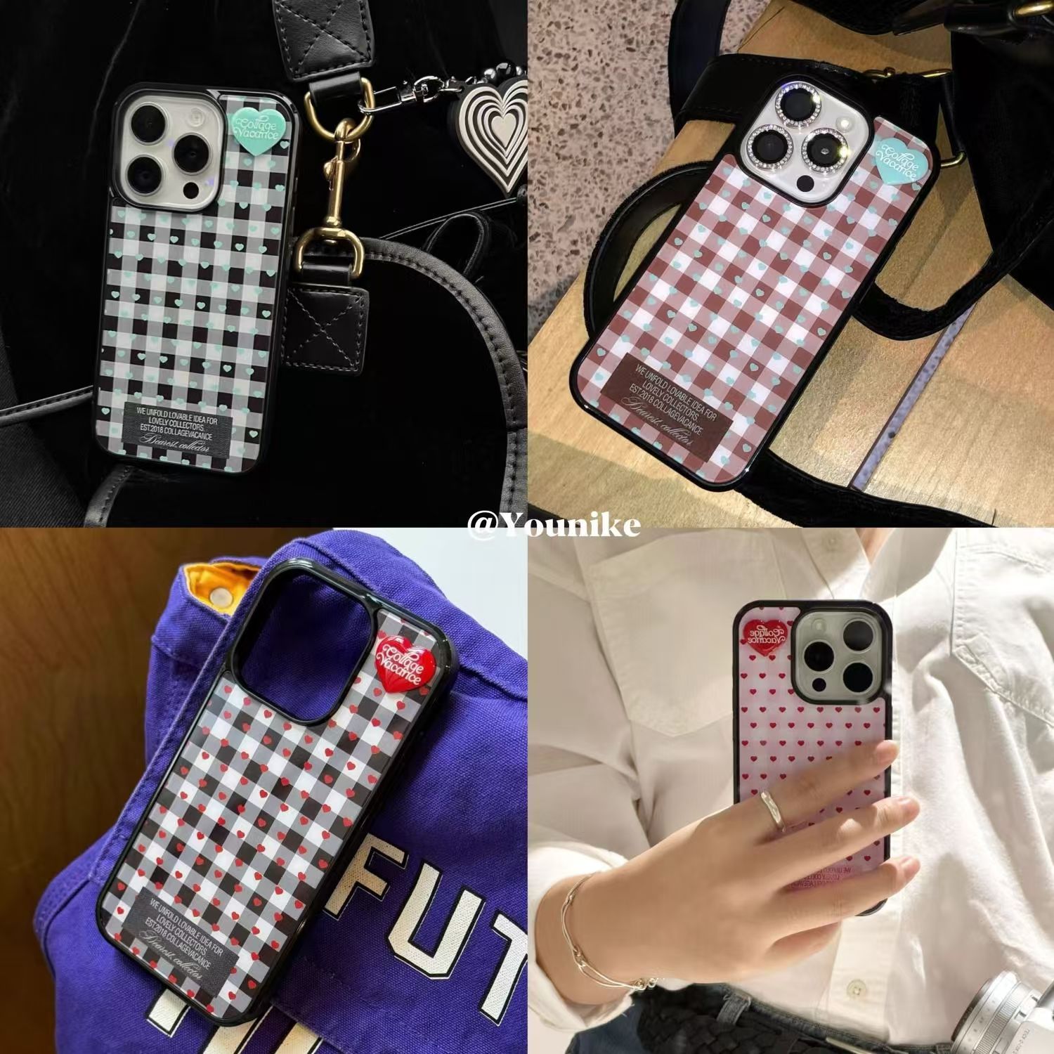ins秋冬复古爱心格纹适用iphone16Promax黑边手机壳15pro新款苹果小米141312三星11硅胶16plus防摔14pro华为