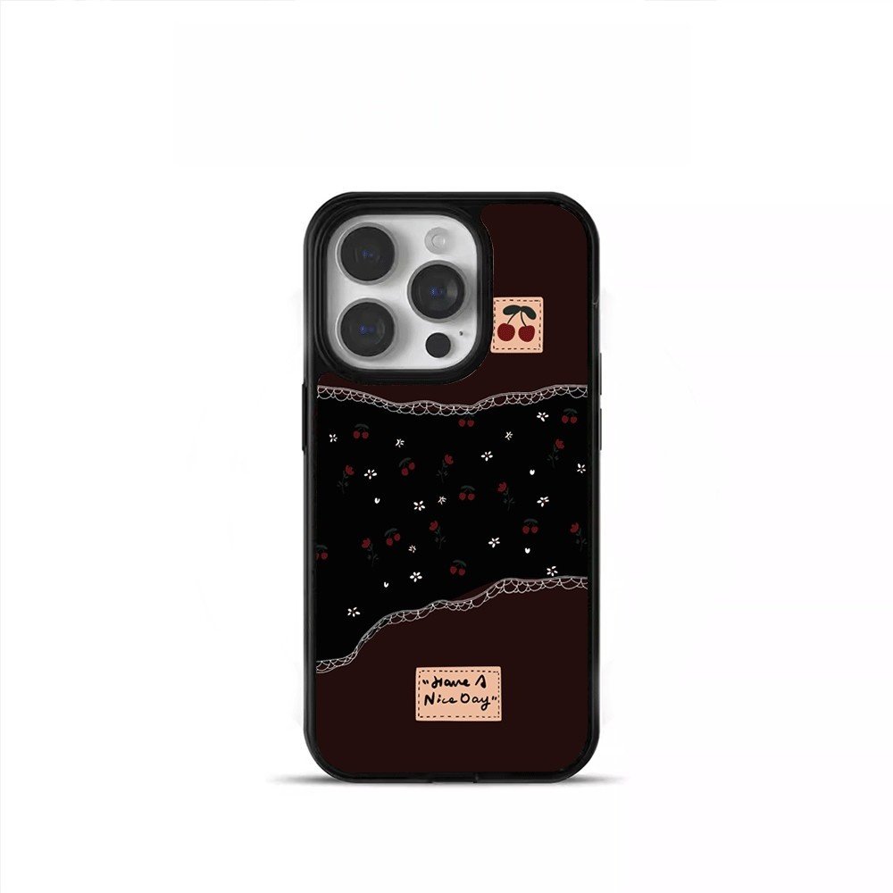 ins拼接樱桃复古亚克力黑边磁吸适用苹果iPhone16promax手机壳1312pro小米1415Pro华为mate60p70三星S23防摔