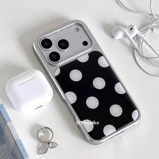 ins个性 黑边简约波点电镀银磁吸适用苹果iPhone17promax手机壳1615pro小米1415Pro华为mate60p70三星S23防摔