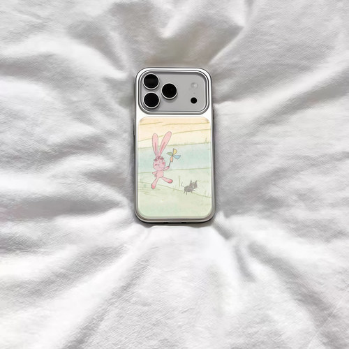 ins复古可爱小兔插画电镀银磁吸适用苹果iPhone17promax手机壳1615pro小米1415Pro华为mate60p70三星S23防摔
