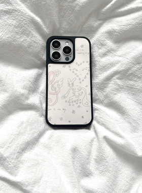 ins可爱音乐兔子亚克力黑边磁吸适用苹果iPhone16promax手机壳1312pro小米1415Pro华为mate60p70三星S23防摔