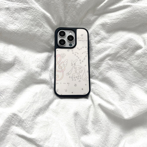ins可爱音乐兔子亚克力黑边磁吸适用苹果iPhone16promax手机壳1312pro小米1415Pro华为mate60p70三星S23防摔